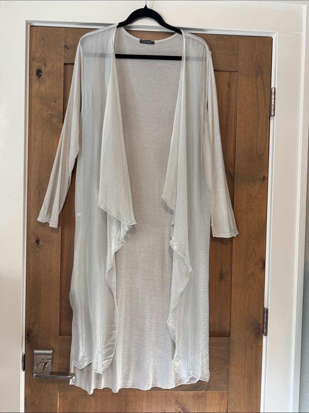 SAGA Sheer Silk Viscose Duster Topper Womens M Lightweight Longline Grey Flowey